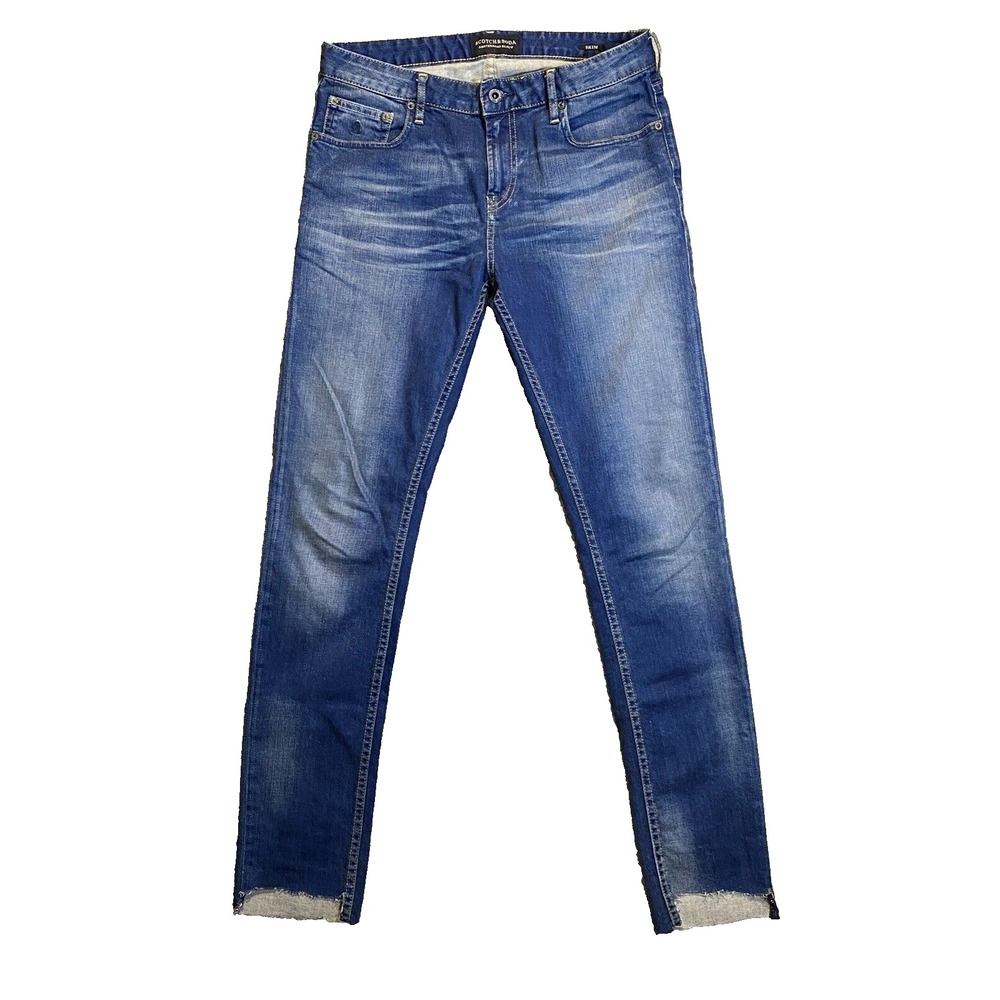Scotch & Soda Jeans Mens 30x32 Skim Skinny Blue Denim Stretch Cut Hem Preppy